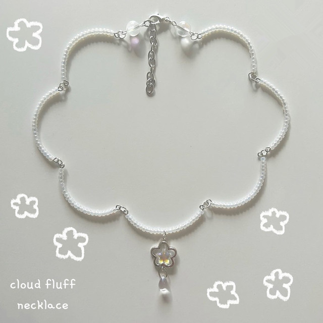 Cloud fluff Necklace Beaded Y2K Necklace Choker Dainty Beaded Necklace  Adjustable